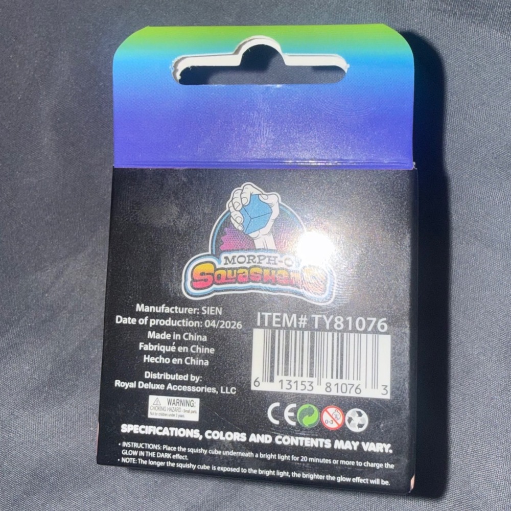 Morph-O Squashers Glow in the Dark Extra Strong Squishy Cube Yellow Fidget Toy - Picture 6 of 6